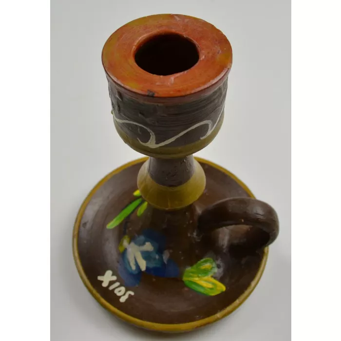 Vintage Handmade & Hand Painted Single Light Pottery Candlestick Holder