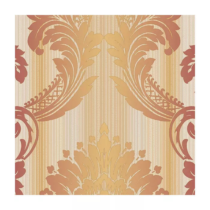 String Damask Wallpaper Red, Orange, Metallic Gold Norwall Wallcovering CS35604