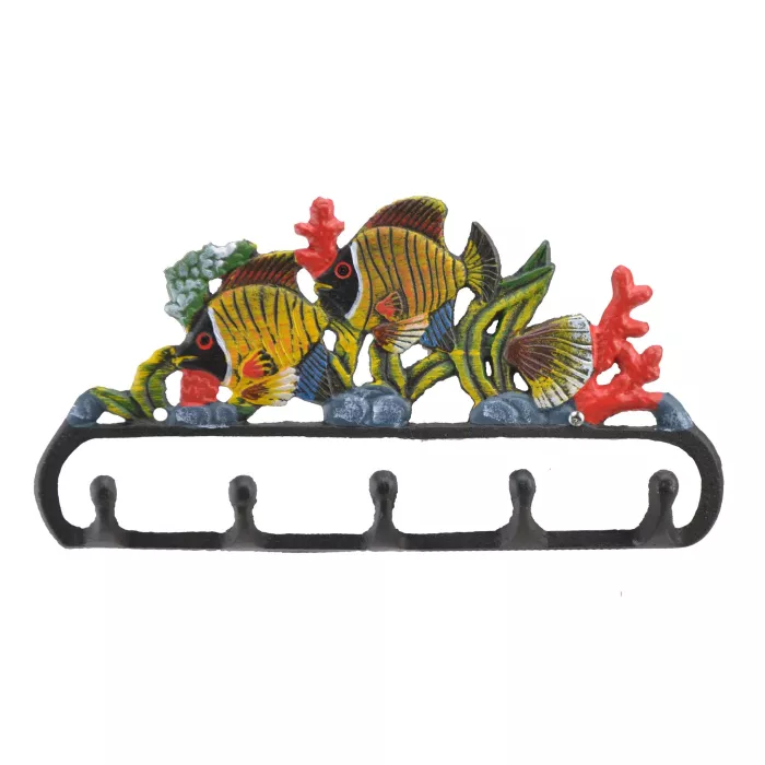 Cast Iron Wall Hook Rack - Tropical Fish & Coral - 11.125 Wide
