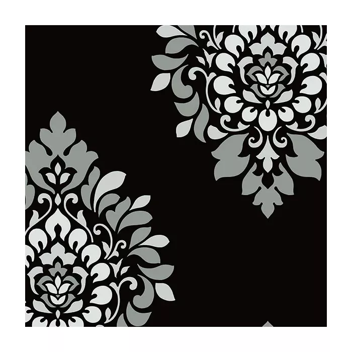 Medallion Damask Wallpaper Metallic Silver, Black Norwall Wallcovering BW28737