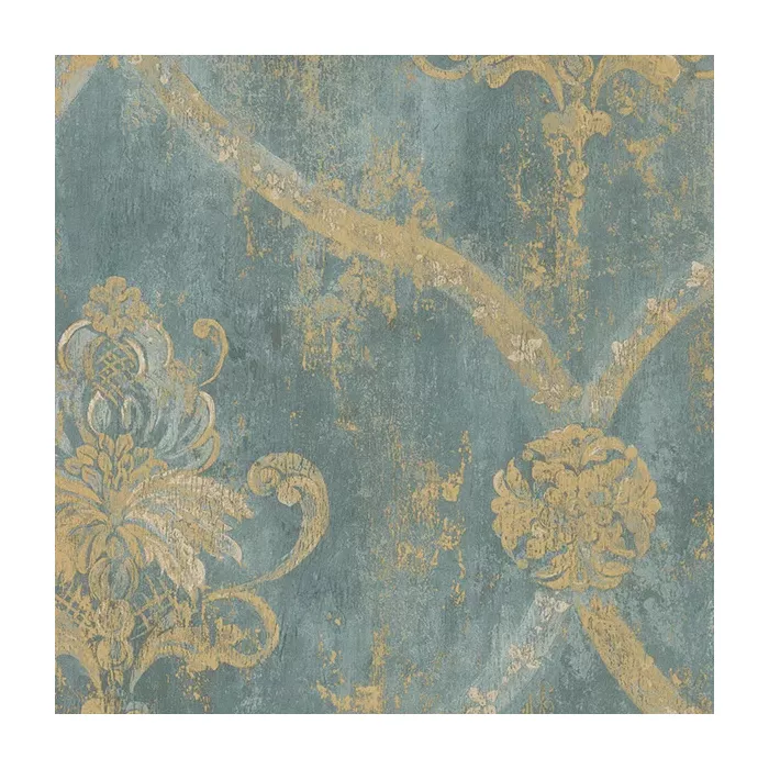 Regal Damask Wallpaper Metallic Gold, Turquoise Norwall Wallcovering CH28248
