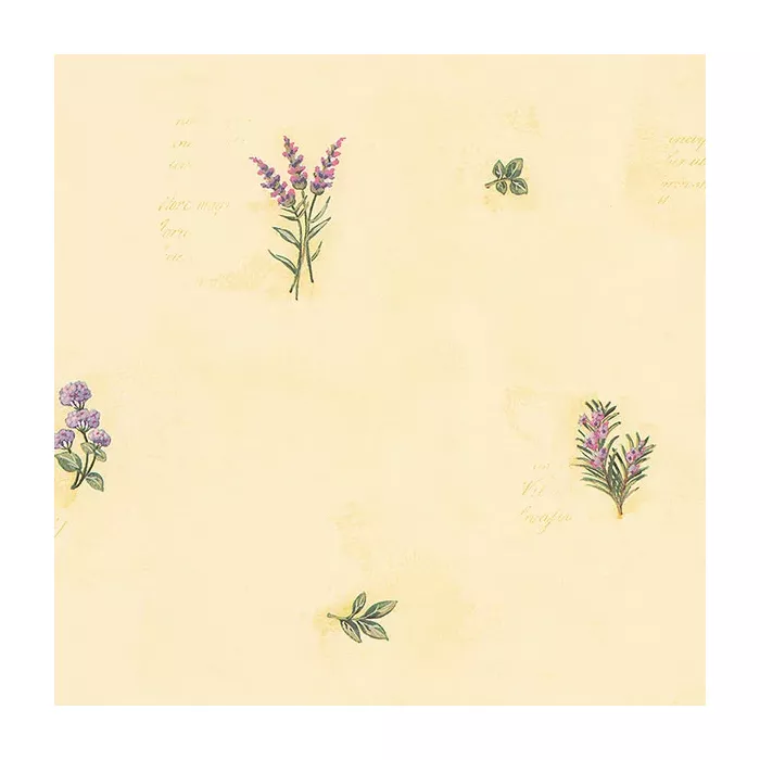 Herb Flowers Sidewall Wallpaper Yellow, Green Norwall Wallcovering KV27429
