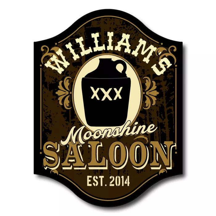 Personalized Wood Sign - Moonshine Saloon - Custom Name & Year