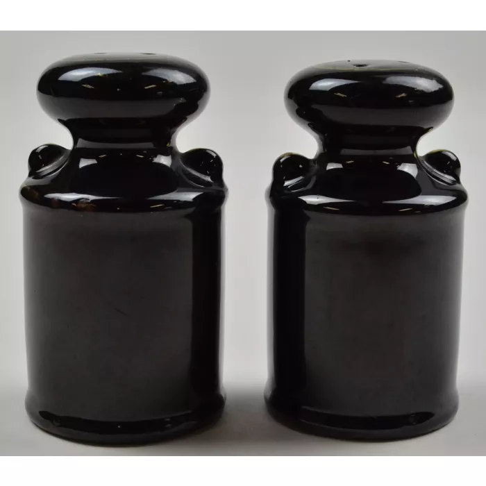 Vintage Black Ceramic Milk Can Salt & Pepper Shakers - 3.125" Tall