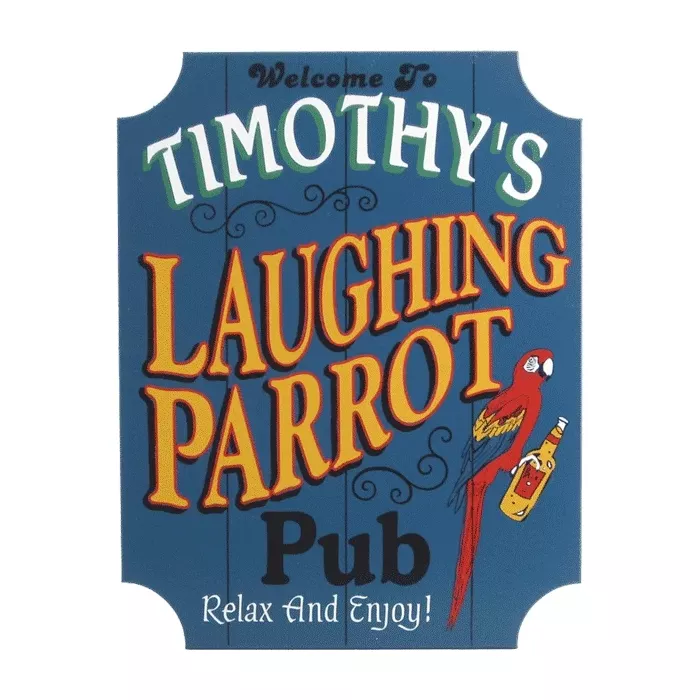 Hanging Wooden Welcome Sign - Laughing Parrot Pub - Personalized