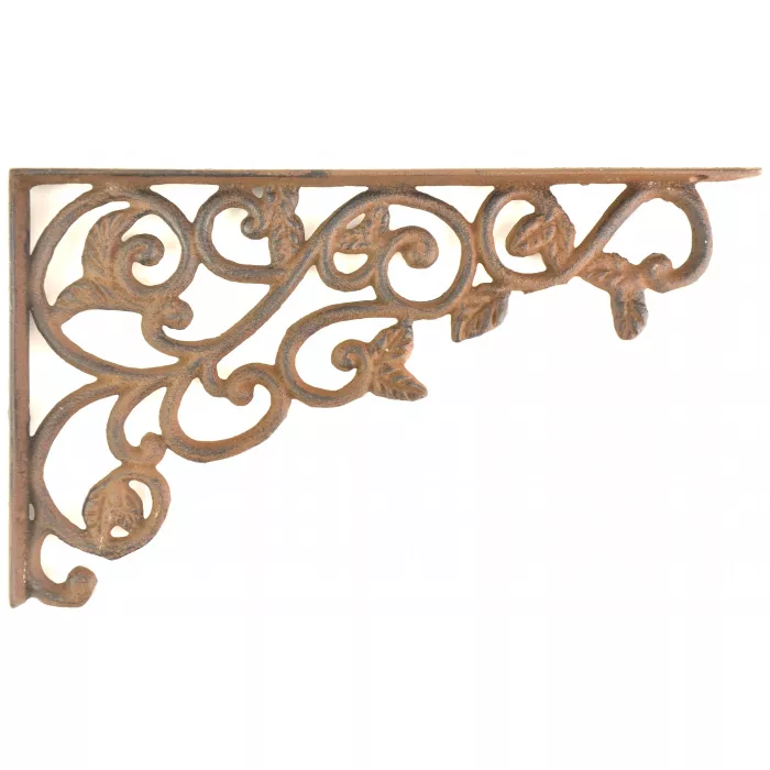 Wall Shelf Bracket - Ornate Leaf Pattern - Cast Iron - 12.5"