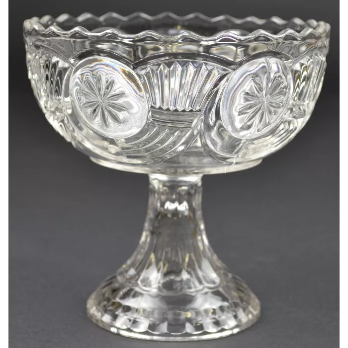 Clear Glass Horn Of Plenty Pattern Compote - 5.25" Tall