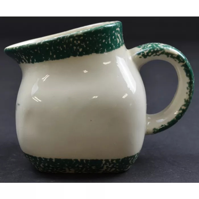 Green Spongeware With Red Apple Pottery Creamer - 3.75" Tall
