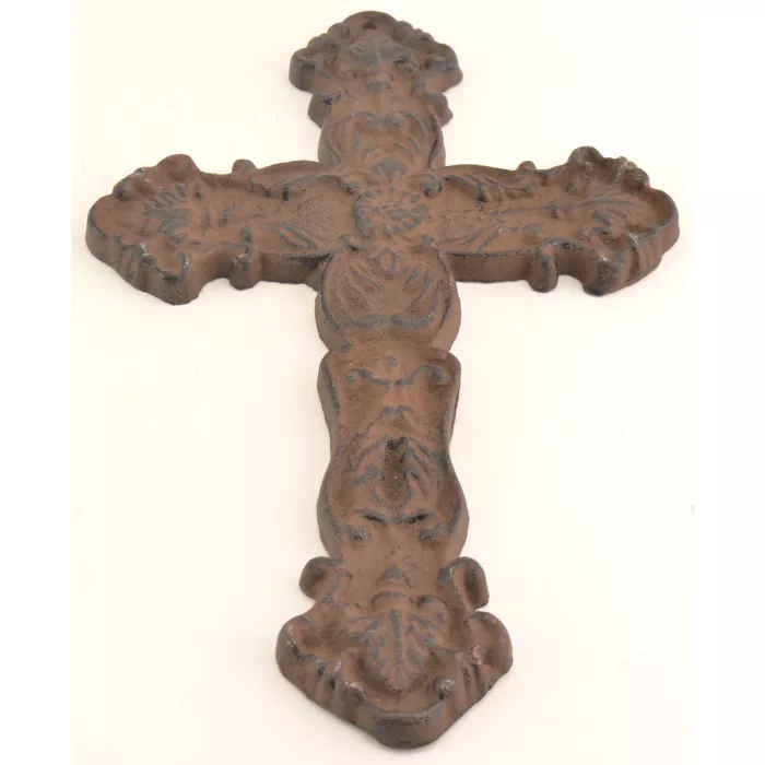 Cast Iron Cross Wall Hanging - Antiqued Rust Color - 10" Tall
