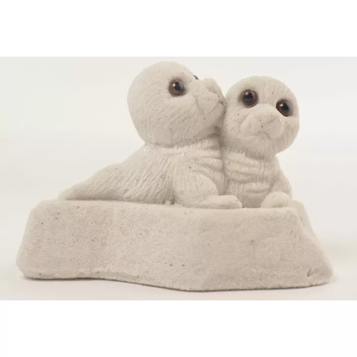 SAND-DECO White Sand Sculpture Figurine BS02 - Two Baby Seals
