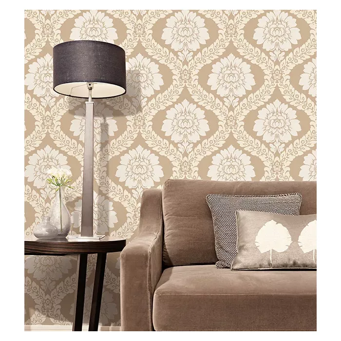 Daisy Damask Wallpaper Taupe Norwall Wallcovering SH34517