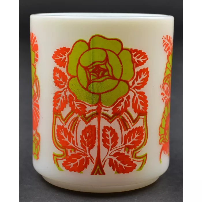 Vintage Milk Glass Floral Pattern Stackable Coffee Mug - 3.375" Tall