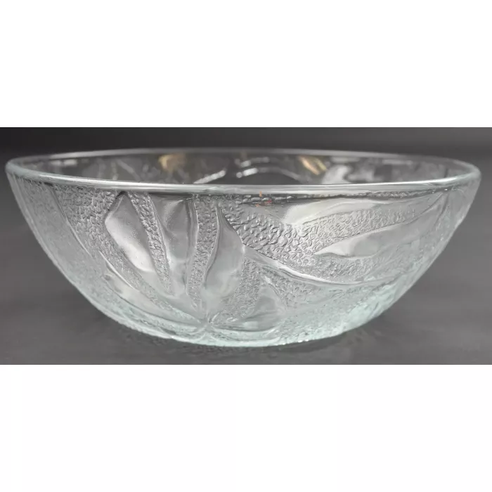 Clear Pebbled Glass Embosssed Floral Pattern Bowl - 6.625" Wide