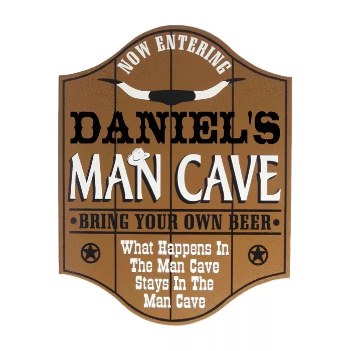 Hanging Wooden Man Cave Steer Horns Sign - BYOB