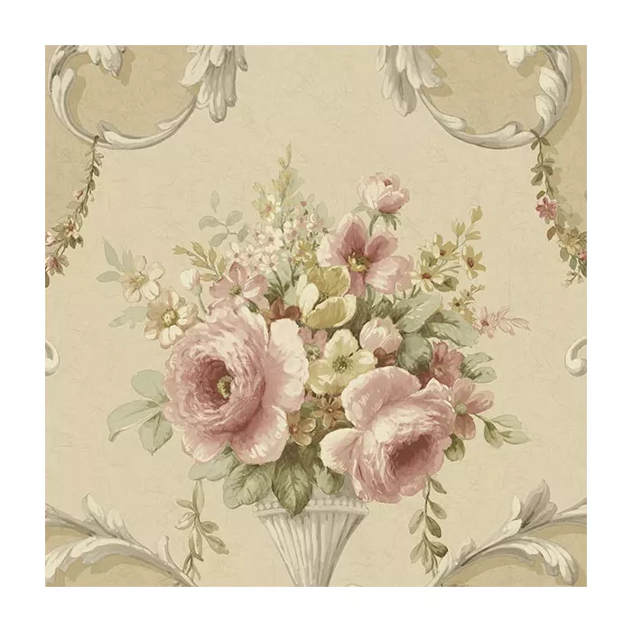 In-register Ornamental Floral Wallpaper Tan, Taupe, Beige, Red Norwall Wallcovering IM36424