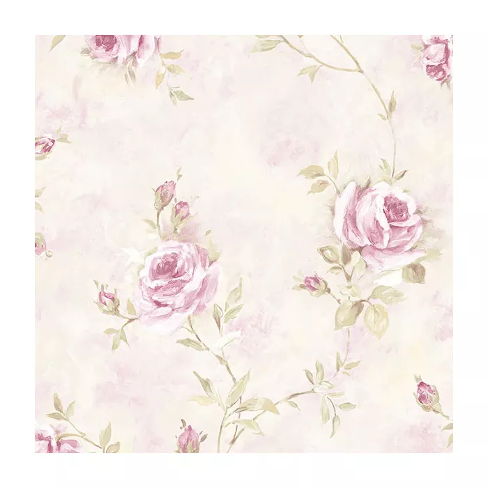 Painted Rose Trail Wallpaper Pink, Green Norwall Wallcovering RG35741