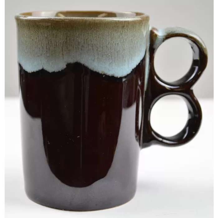 Vintage Japanese Brown Drip Mug With Trigger Handle - 4" Tall