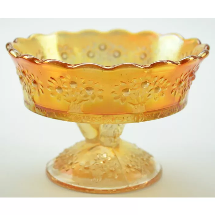 Vintage Marigold Floral Pattern Compote - 3" Tall - Set Of Two