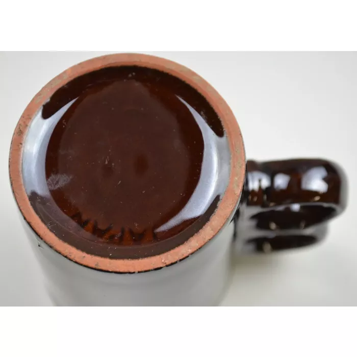 Vintage Japanese Brown Drip Mug With Trigger Handle - 4" Tall