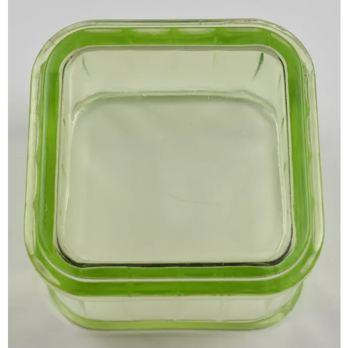 Vintage Green Depression Glass Square Refrigerator Dish - 2.75" Tall