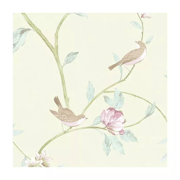 Floral Bird Sidewall Wallpaper Green, Pink Norwall Wallcovering CG28804