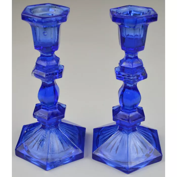 Vintage Cobalt Blue Glass Single Light Candlestick Holders - Set Of Two