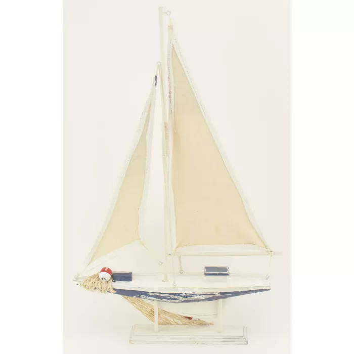 Decorative Wooden Sailboat Figurine - Red Blue & White Sail