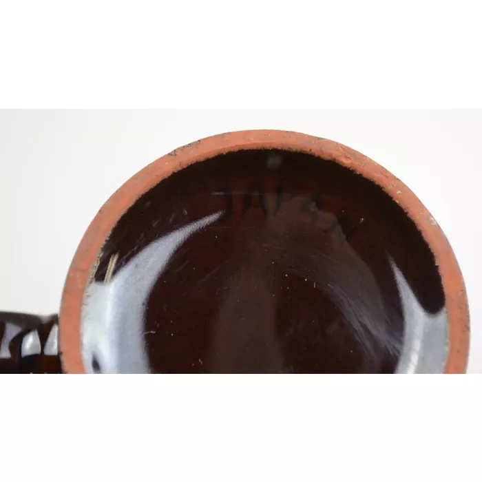 Vintage Japanese Brown Drip Mug With Trigger Handle - 4" Tall