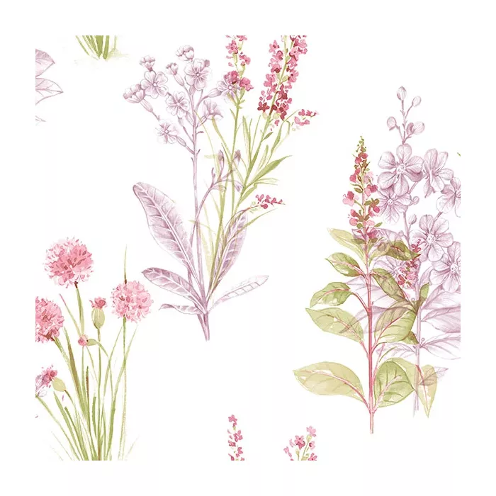 Flora Wallpaper Cream, Purple, Pink, Green Norwall Wallcovering AB42444