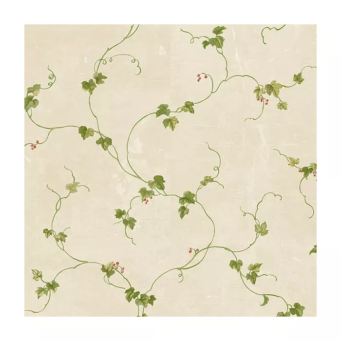 Small Berries Trail Wallpaper Tan, Green, Red Norwall Wallcovering FK34435