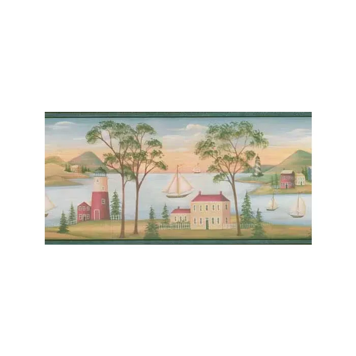 Blue Nautical Sailboats Wallpaper Border