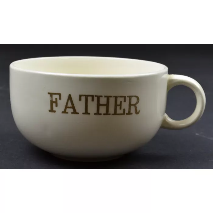 White Pottery Handled Soup Bowl / Mug - Mother & Father - 4.75" Wide