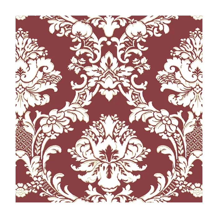 Document Damask Wallpaper Red, White, Metallic Gold Norwall Wallcovering SD36121