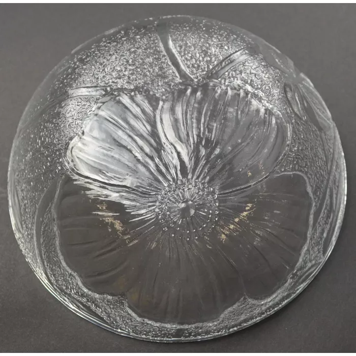 Clear Pebbled Glass Embosssed Floral Pattern Bowl - 6.625" Wide