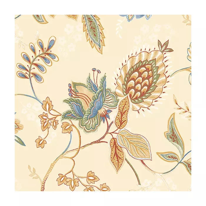 Jacobean Floral Wallpaper Blue, Ochre, Red, Green Norwall Wallcovering GC29831