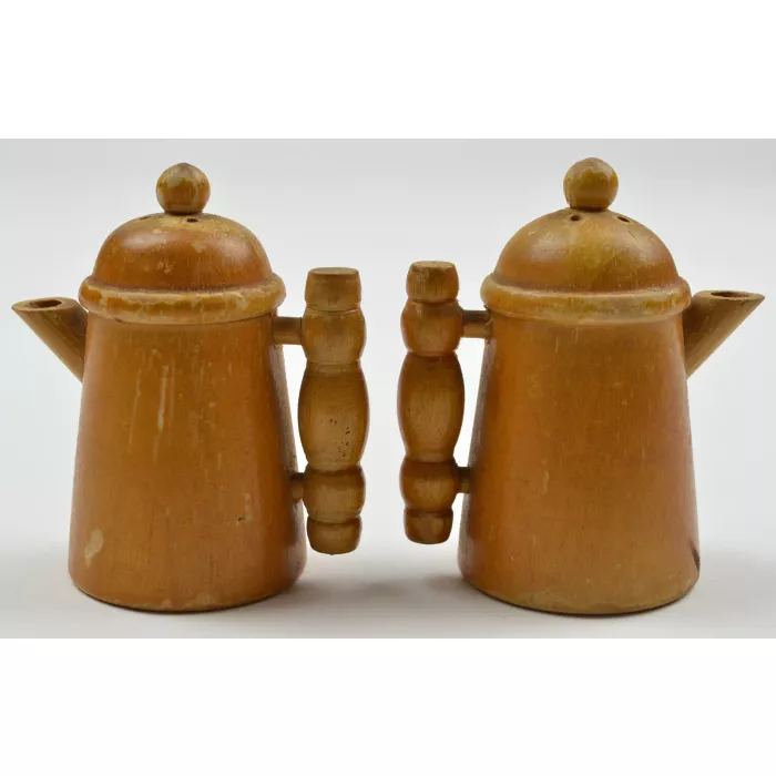 Vintage Wood Tea Pots Salt & Pepper Shakers - 3" Tall