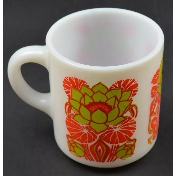 Vintage Milk Glass Floral Pattern Stackable Coffee Mug - 3.375" Tall