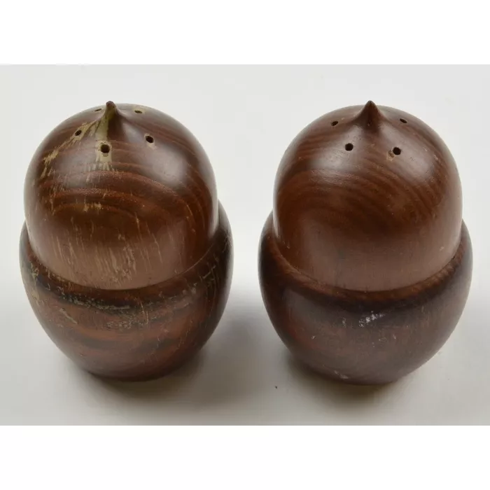 Vintage Wooden Acorn Shaped Salt & Pepper Shakers - 3.25" Tall