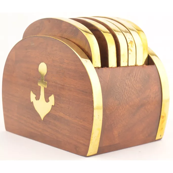 Nautical Wooden Drink Coasters & Wooden Storage Box - Set Of 6