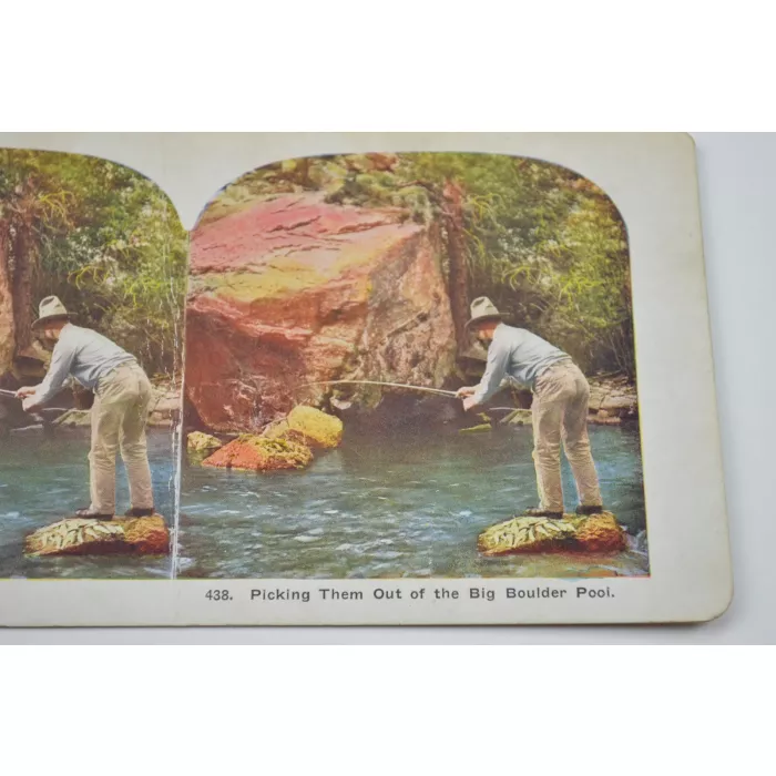 Antique Stereoview - No. 438 - Picking Them Out Of The Big Boulder Pool