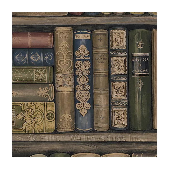 Bookcase Wallpaper Brown, Red, Blue Norwall Wallcovering LL29570
