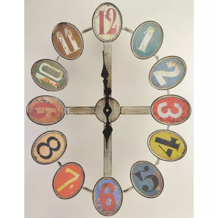 Large Hanging Oval Metal Wall Clock - Vintage Style Large Numbers