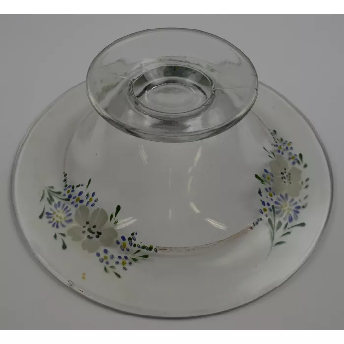 Vintage Hand Painted Floral Pattern Footed Glass Bowl - 10" Round