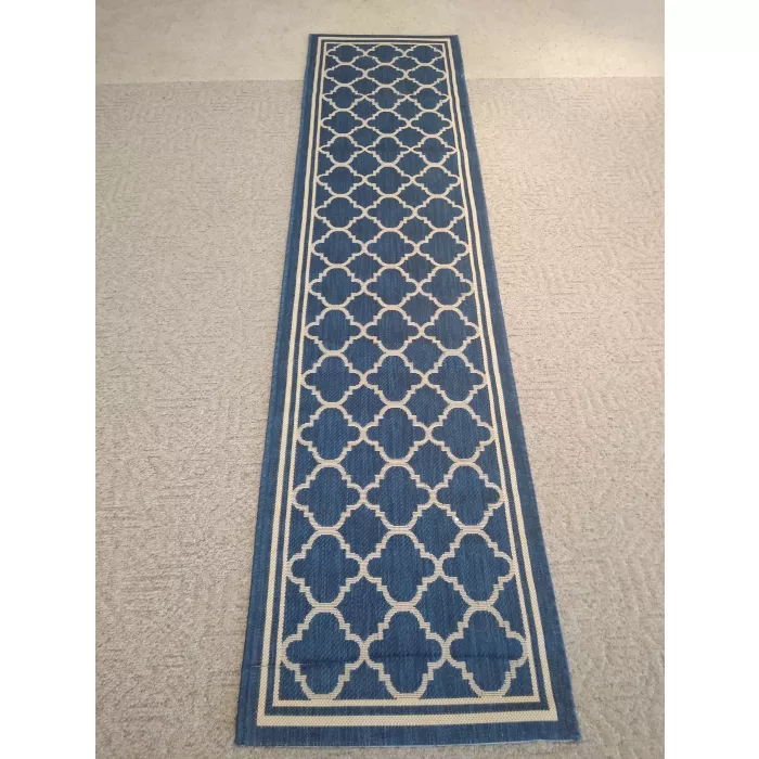 Safavieh Courtyard Geometric Navy & Beige Indoor / Outdoor Area Rug - Runner 2ft3in x 9ft