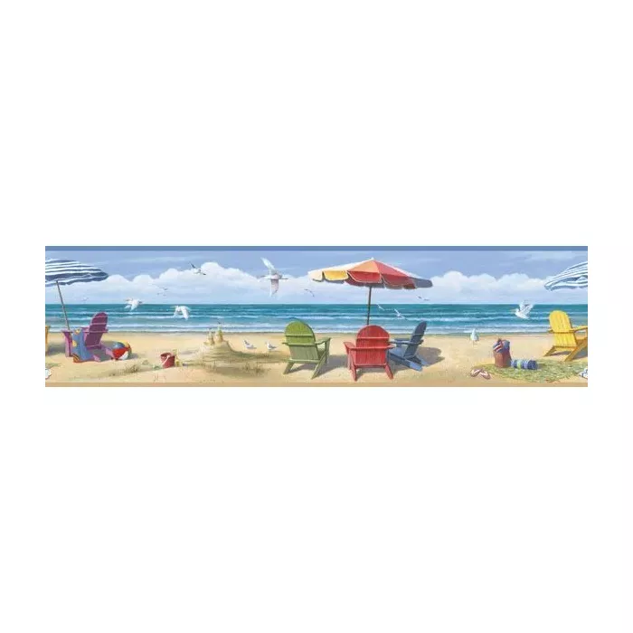 Chesapeake BBC46091B Lori Summer Beach Portrait Wallpaper Border, Blue