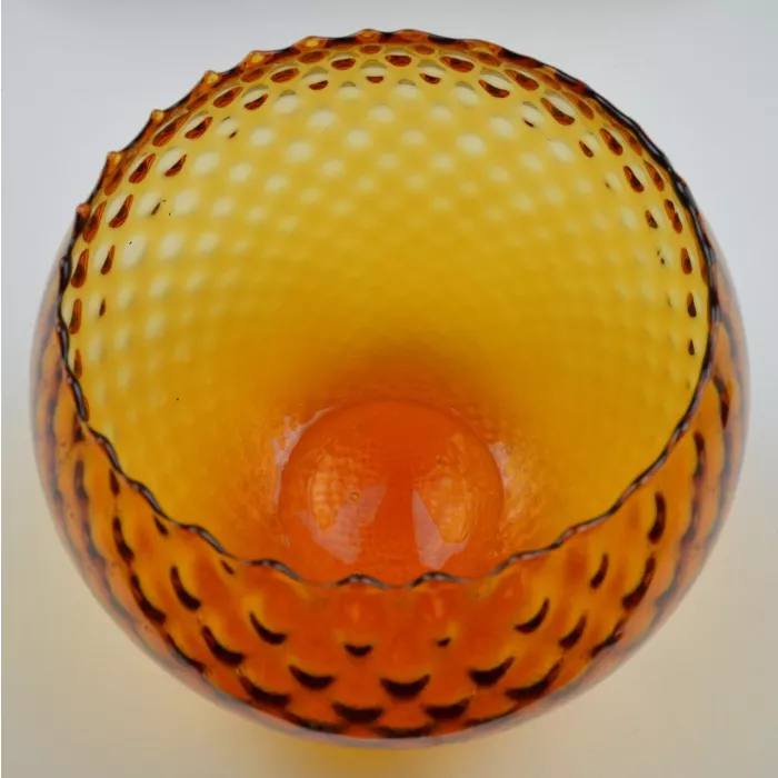 Vintage Amber Glass Globe Planter - 1960's - 6.25" Round