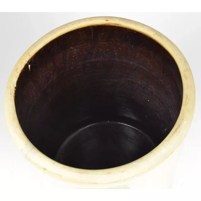 Vintage Stoneware 6 Gallon Beige Crock With Glazed Black Inside - 15.5" Tall