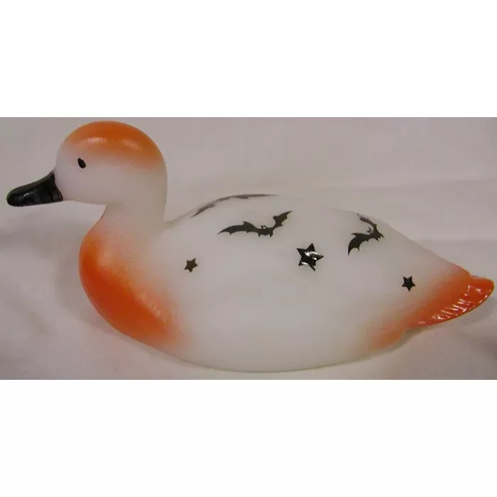 Fenton Solid Glass Mallard Duck - Sand Carved and Airbrushed with Halloween - 5" in length