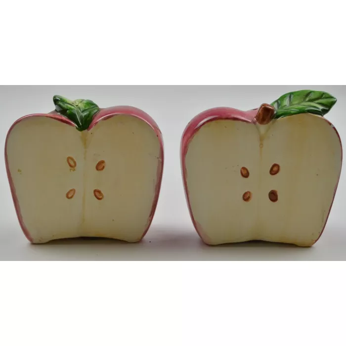 Vintage Red Sliced Apple Ceramic Salt & Papper Shakers - 3" Tall