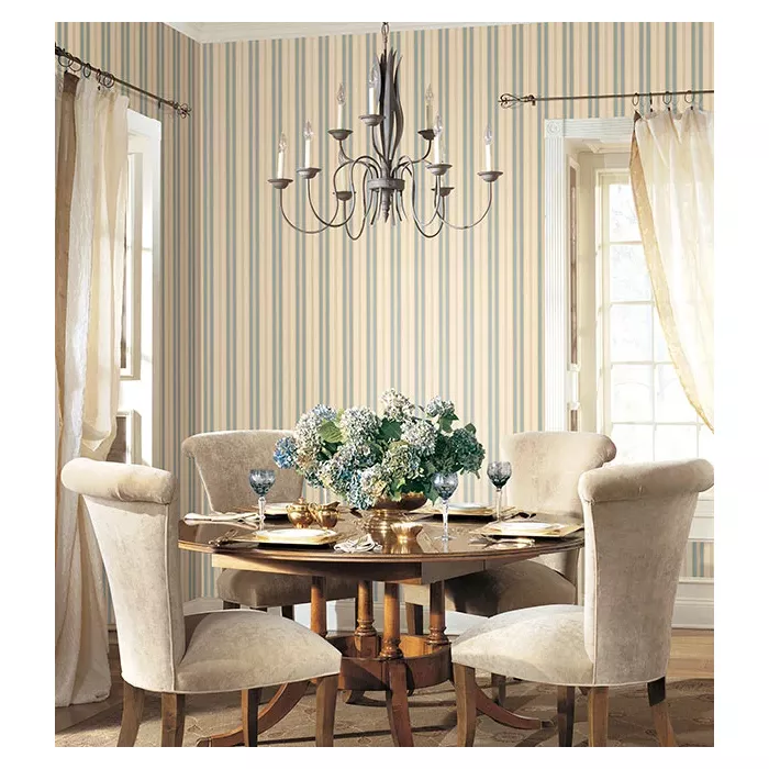Heritage Stripe Wallpaper Beige, Cream, Blue, Metallic Gold Norwall Wallcovering SD36109